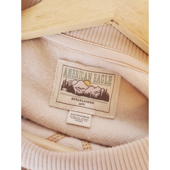 American Eagle Ivory Long Sleeve Crewneck Pullover Sherpa Sweatshirt, Size XS - Picture 6 of 7